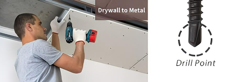 Drywall screws with drill point for metal