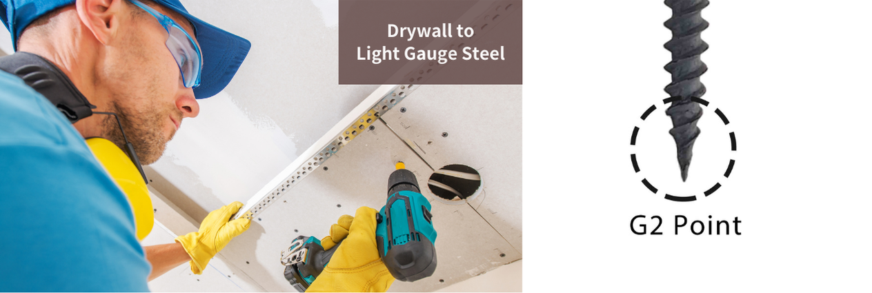 Drywall screws with G2 point for light gauge steel