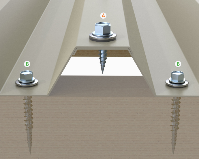 G2 metal-to-metal roofing screw application with related metal-to-wood fixing points